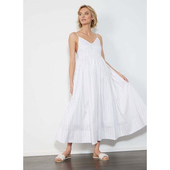 Birgitte Herskind Sz 36 Justy Dress White Desert Stripe Cotton Poplin GREAT! - Picture 1 of 8